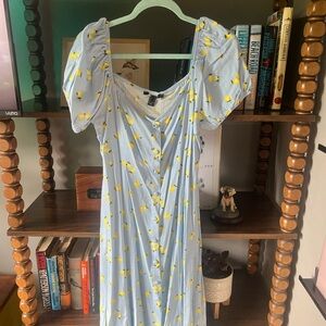 Button-Front Lemon Light Blue Dress